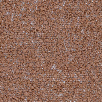 Fabric texture sample, warm brown with beige flecks, dense granular composition, rounded irregular elements, matte finish, studio lighting.